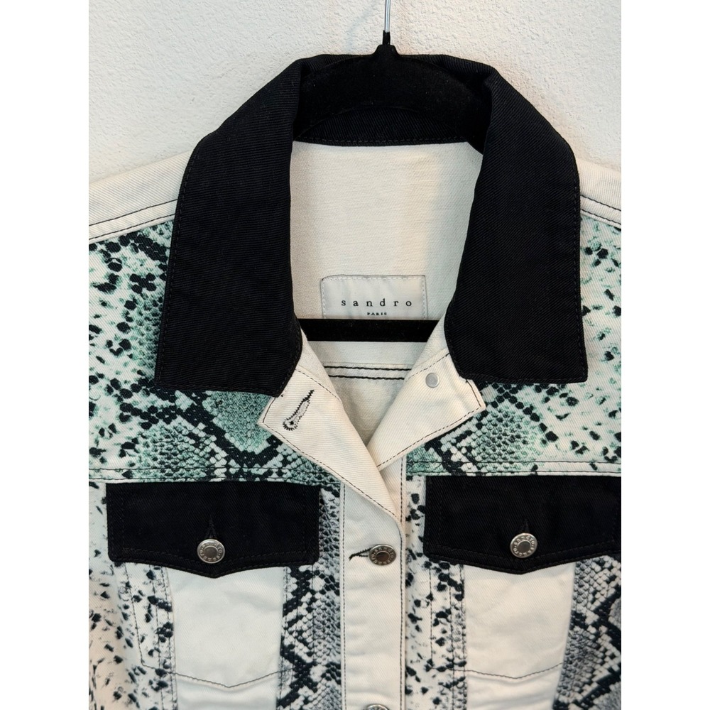 Sandro Paris Reptile Snake Print Denim Vest Women's Size 2 SMALL Edgy Statement - Picture 4 of 7